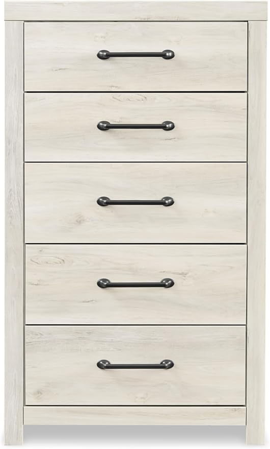 Signature Design by Ashley Cambeck Industrial 5 Drawer Chest with Safety Stop, Whitewash