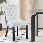 Leather Upholstered Dining Chairs Set of 2, Modern Style Kitchen Side Chairs with Nailhead Trim and Wood Leg, Metal Pulling Ring for Dining Room Living Room(White&Blue,Set of 2)