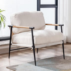 Mid-Century Accent Chair, Soft Armchair Sherpa Fabric Lounge Chair with Black Metal Legs, Upholstered Leisure Chair for Living Room Bedroom Reception Room, 1PC, White