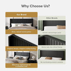 mopio Brooklyn 80.8" Headboard Only, Wood Headboard, Modern Farmhouse, Boho, Wall Mount, Fluted Panel, Wingback Design (Black Oak, King)