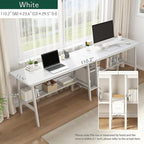 2-Person Writing Desk with Bookshelf - 110" Wooden Extra Long Home Office Work Table, Double Study Computer Workstation with Storage Shelves in White, 110" W x 24" D