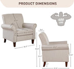 Prilinex Upholstered Living Room Chair - Large Comfy Fabric Accent Chair Single Sofa with Cushion, Rolled Armrest & Nailhead Trim, Mid Century Farmhouse Armchair for Bedroom, Office, Beige