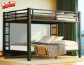 Higher Quality & Stronger Heavy Duty Industrial Style Metal Queen Over Queen Bunk Bed, Thickened More Stable Black Steel Bunkbed (Easier to Assemble)