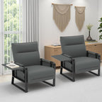 Upholstered Accent Chairs Set of 2, Modern Faux Leather Sofa Chairs with Foldable Side Tray Table & Storage Pocket, Small Accent Sofas for Living Room, Bedroom, Gray