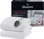 Beautyrest Cotton Heated Mattress Pad - Bed Warmer with 20 Heat Settings Controller, Auto Shut Off Timer, All Around Elastic Deep Pocket, UL Certified, Machine Washable, White Twin XL
