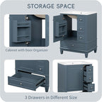 24 Inch Bathroom Vanity with Sink, Freestanding Bathroom Sink Cabinet with 3 Drawers and Storage Door Rack Organizer, Solid Wood Legs, Blue Gray