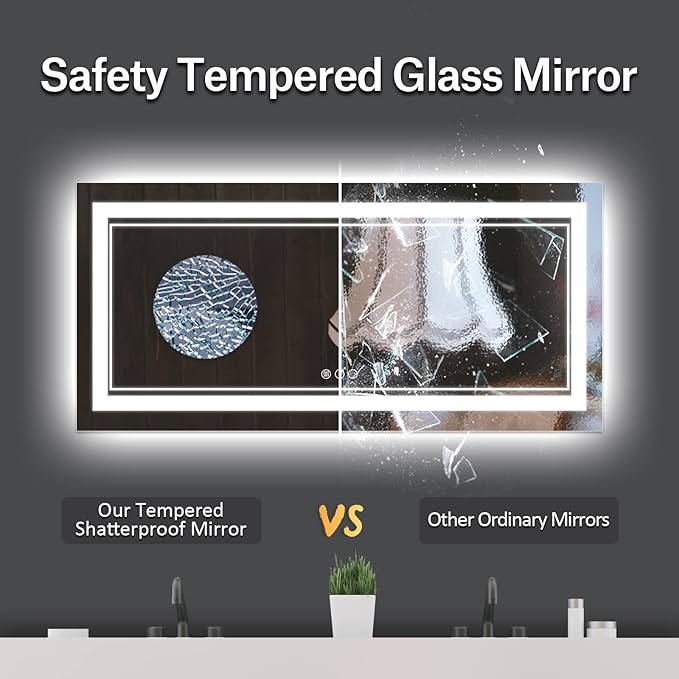 72 x 32 Inch LED Mirror for Bathroom with Front and Backlit,Large Lighted Bathrooom Mirrors for Wall,3 Colors Stepless Dimming Bathrooom Vanity Mirror LED Lights, Anti-Fog, Memory