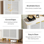 Tribesigns 6-Tier Farmhouse Shoe Cabinet with Shutter Doors, Wooden Shoe Organizer Rack with Adjustable Shelves, Modern Large Hidden Storage Furniture for Entryway, Hallway (White&Gold)