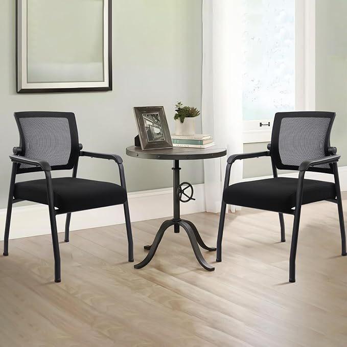 4PK Office Guest Chairs No Wheels | Ergonomic Lumbar Support and Thicked Seats Cushion, Desk Chair with Adjustable Mesh Back for Waiting Room School Church Reception，Black