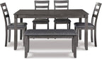 Signature Design by Ashley Bridson Modern 6 Piece Dining Set, Includes Dining Table, 4 Chairs & Bench, Gray