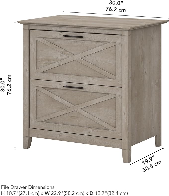 Bush Furniture Key West 2 Drawer Lateral File Cabinet in Washed Gray, Document Storage for Home Office, Accent Chest with Drawers