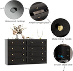 CHUWELL 8 Drawer Dresser for Bedroom, 55.1" Wide Black Dressers & Large Chests of Drawers with Large Capacity Storage,Dresser for Bedroom