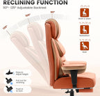 Office Desk Chair, Big and Tall Leather Gaming Chair with Footrest, Wide Ergonomic Comfy Executive High-Back Reclining Computer Chairs, Swivel Rolling Wheels and Padded Lumbar Support, Brown
