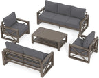 UDPATIO 5 Piece Aluminum Patio Furniture Set Faux Wood Grain Modern Outdoor Furniture Set with 6" Olefin Fabric Cushions and Coffee Table, 600D Waterproof Cover Included, Dark Grey