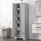 Tall Freestanding Storage Cabinet, Multi-Purpose Floor Organizer with 2 Doors & 5 Adjustable Shelves for Bathroom, Office, Living Room, Grey