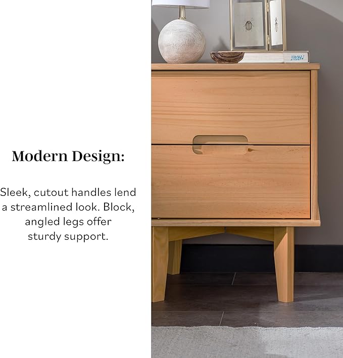 Brynn Modern Solid Wood Groove Handle Nightstand 24 Inch Natural Pine