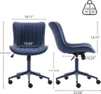 YOUNIKE Armless Home Office Desk Chair with Wheels Compact Comfy Vanity Chair with Adjustable Back Modern Small Leather Upholstered Rolling Swivel Cute Copmuter Task Chair No Arms Ergonomic Navy Blue