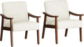 Yaheetech Corduroy Accent Chair, Mid-Century Modern Armchair with Solid Wood Legs, Reading Leisure Chair with High Back for Living Room Bedroom Waiting Room, Set of 2, Beige