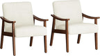 Yaheetech Corduroy Accent Chair, Mid-Century Modern Armchair with Solid Wood Legs, Reading Leisure Chair with High Back for Living Room Bedroom Waiting Room, Set of 2, Beige