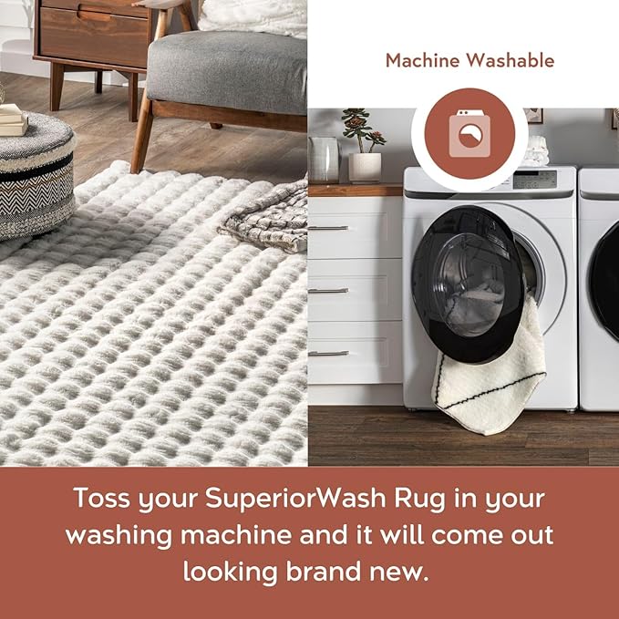 nuLOOM Jeni Checkered 6 Square Machine Washable Area Rug for Living Room Bedroom Dining Room Kitchen, Off White