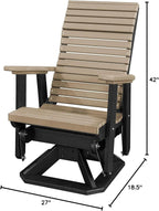 DutchCrafters Modern Horizontal Slat High Back Poly Adirondack Swivel Glider Outdoor Patio Chair (Black & Weatherwood)