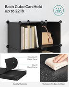 SONGMICS 6 Cube Storage Organizer, Modular Bookshelf, DIY Closet Organizers and Storage, Plastic Stackable Shelves, 11.8 x 11.8 x 11.8 Inch Cubes, with Feet and Rubber Mallet, Black ULPC06H