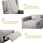 CANMOV Swivel Rocker Recliner Chair, Nursery Glider Chair, Nursery Rocking Chairs, Manual Reclining Chair, Grey