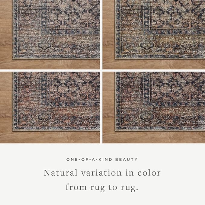 Loloi Amber Lewis Billie Collection, Ink & Salmon 2'-0" x 5'-0" Area Rug – Antique & Distressed Accent Rugs for Living Room, Bedroom, Entryway & Hallway, No Shed High Traffic Area Home Decor Rug