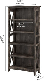 Bush Furniture Tall 5 Shelf Bookcase for Living Room or Home Office, Large Bookshelf, Modern Farmhouse Style, Key West Collection, Dark Gray Hickory