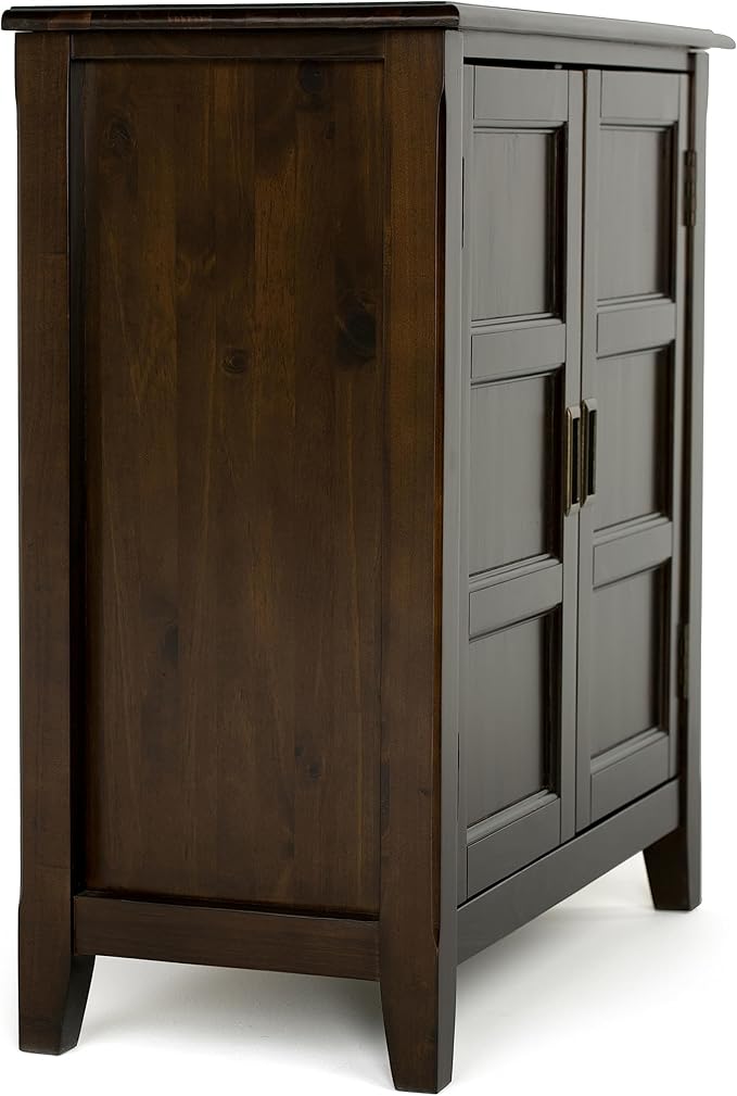 SIMPLIHOME Burlington SOLID WOOD 30 inch Wide Transitional Low Storage Cabinet in Mahogany Brown for the Living Room, Entryway and Family Room