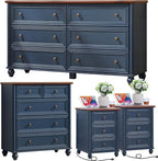 Farmhouse Dressers & Night Stand Set of 4, Wood 54" Wide Dresser & 35" Tall Chest of Drawers, 18" with Charging Station Nightstand Set of 2, Bedroom Furniture Dresser Set for Home Living Room Hallway