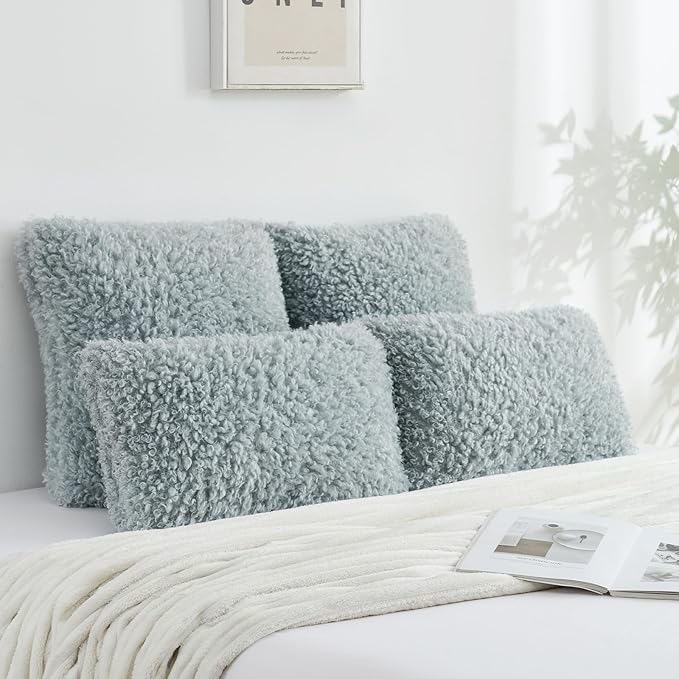 FUTEI Light Blue Decorative Throw Pillow Covers 16x16 Inch Set of 2,Soft Fluffy Faux Wool Fur Boucle Textured Cushion Case,Modern Home Decor for Couch Bed Living Room Office