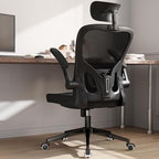 Monhey Office Chair Ergonomic Desk Chair with Lumbar Support&Headrest&Flip-up Arms Height Adjustable Rocking Swivel High Back Computer Chair Black Mesh Study Chair (03All Black)