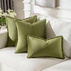 FUTEI Sage Green Velvet Decorative Throw Pillow Covers 18x18 Set of 2,Soft Cozy Edge with Tassels Cushion Case,Boho Modern Home Decor for Couch Bed Living Room