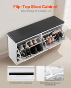VEVOR Shoe Storage Bench with 2 Flip Drawers & Padded Cushion, Entryway Bench with Adjustable Shelves, Holds up to 440 lbs, 39.4 x 12.0 x 18.7 Inches, for Entryway, Hallway, Living Room, Bedroom