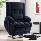 Power Lift Recliner Chair for Adults Oversized Infinite Position Lift Chair for Elderly W/Massage & Heat, Lay Flat Recliner Chair, One-Touch Reset, Cup Holders, Lumbar Pillow, Fabric (Premium, Navy)