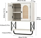 RUSTOWN Rattan Bathroom Wall Cabinet, Boho Over The Toilet Storage Cabinet with Arched Rattan Doors, Modern Medicine Cabinet with Adjustable Shelves & Towel Bar(Vintage White,Small)
