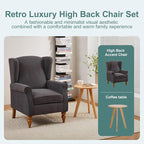 ZMAD Accent Chair, Upholstered High Back Floral Armchair Wood Legs, Comfy Wingback Reading Single Sofa Chair,Plus a Solid Wood Coffee Table for Small Spaces, Living Room, Bedroom (Antique Dark Grey)
