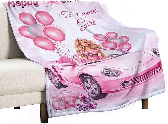Birthday Blanket Birthday Gifts for Girls Women Pink Throw Blanket for Kids Adults Soft Warm Cozy Fleece Blanket for Couch Sofa Bed 50"x60"