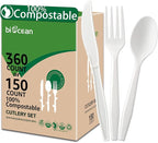 100% Compostable No Plastic Utensils - Heavy Duty Eco-Friendly Flatware for Lounge, Party, Wedding, BBQ, Picnic, Camping [Utensils Set, 360 Count]