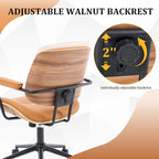 BV Mid Century Modern Office Chair Set of 1, Swivel Rolling Deak Chair with Armrests and Walnut Back, Adjustable Desk Chair for Home Office, Brown