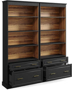 LITTLE TREE 72" Tall Black Bookcase, 5-Tier Office Bookself with File Cabinet Drawers,Modern Floor Standing Storage Filing Cabinet Book Shelf for Living Room,Bedroom