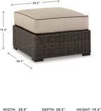 Signature Design by Ashley Coastline Bay Outdoor Patio Nuvella Weather Resistant Fabric, Resin Wicker Ottoman with Cushion, Beige & Dark Brown