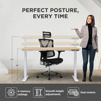 Rise Up Electric Standing Desk Adjustable Height 24-49" Dual Motor One Piece 60x30 Bamboo Large Standing Desk, Sit Stand Desk Rising Desk Home Office