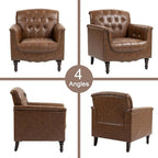 Faux Leather Accent Chairs Set of 4, Upholstered Armchairs with Nailhead Trims & Wood Legs for Living Room, Bedroom, Contemporary Comfy Club Chairs for Office-Brown