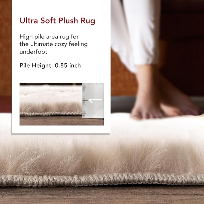 nuLOOM 5' Round Cozy Plush Area Rug, Machine Washable, Non-Slip, Soft Fluffy Shag Carpet for Living Room Bedroom Kids Room Nursery Home Decor, Nia White