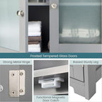 LOKO Tall Bathroom Cabinet, Modern Storage Organizer with Doors & Open Shelves, Wooden Floor Cabinet with Adjustable Shelves for Bathroom, Living Room or Kitchen (Grey)