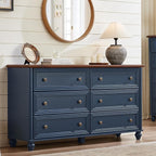 6 Drawers Dresser for Bedroom, Farmhouse 54" Wide Wood Dressers Chest of Drawers, Vintage Design TV Stand, Rustic Storage Dresser Organizer with Metal Handle Closet for Living Room, Hallway