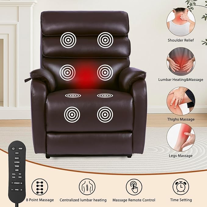 EONIX Large Lay Flat Power Lift Recliner Chair for Elderly, Oversized Electric Lift Chairs, 400lbs Heavy Duty Power Recliner with Heat and Massage, SLRY022063, Dark Brown