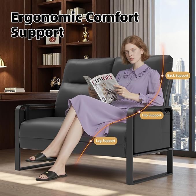 Modern Leather Loveseat, Small Sofa with Side Tray & Pocket, Upholstered Mini Couch for Living Room, Office, Guest Room, Black